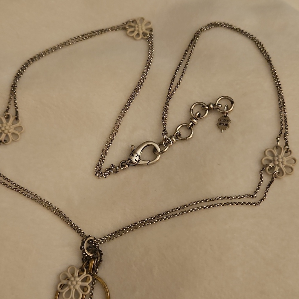 Vtg LUCKY BRAND Peace Sign Dove Charm Pendant Festival Chain Necklace - Picture 3 of 8